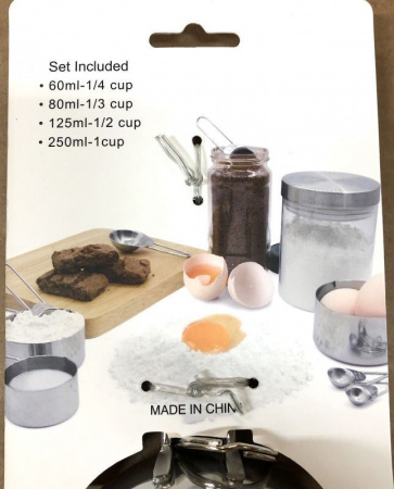 Мерные чашки набор 4 шт из нержавеющей стали для жидких и сухих продуктов | 0.6-250 гр/мл Мерные чашки набор 4 шт из нержавеющей стали для жидких и сухих продуктов | 0.6-250 гр/мл